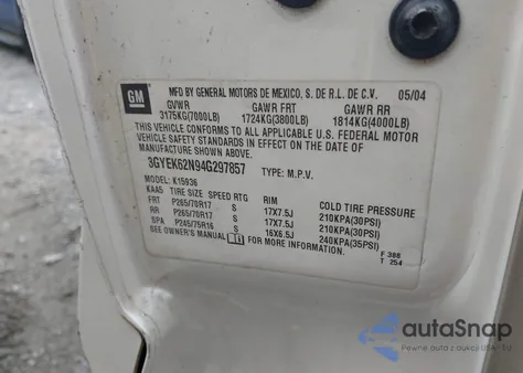 2004 Cadillac Escalade Ext Standard z USA, uszkodzony, nr VIN 3GYEK62N94G297857